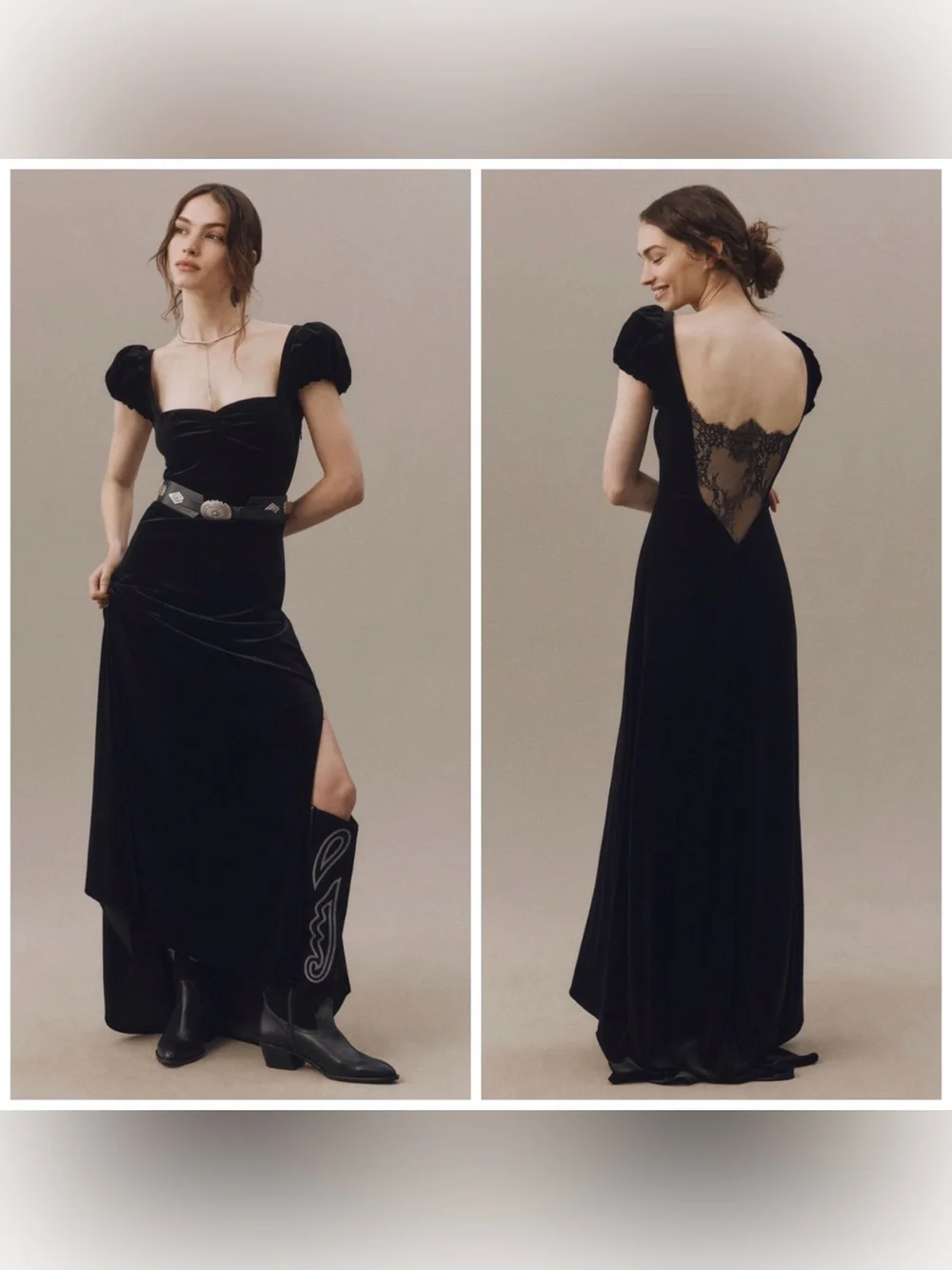 BHLDN Sweetheart Puff-Sleeve Lace-Back Maxi Dress XL